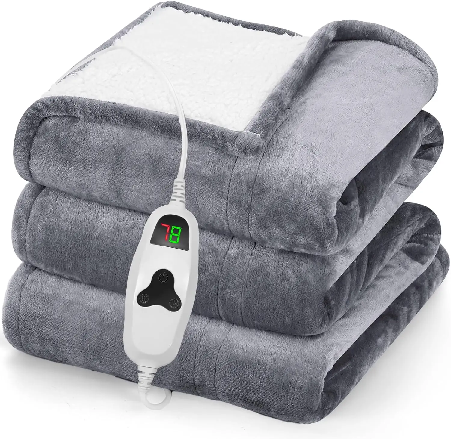 

Soft Fleece Heating Blanket with 10 Heat Levels, 8-Hour Auto-Off, Christmas Gift for Grandma/Seniors/Mom, Misty Grey