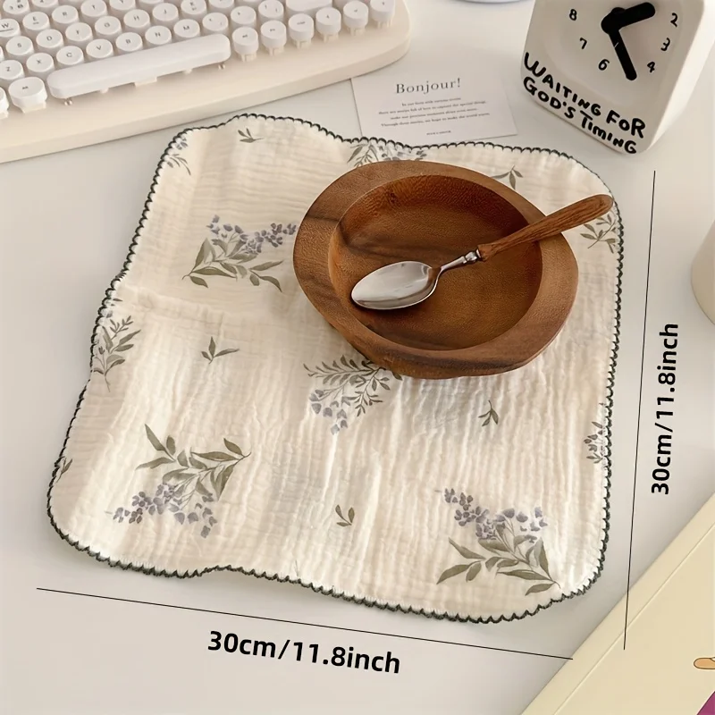 4Pcs 100% Cotton Woven Floral Towels, 100gsm Highly Absorbent Quick-Dry Lightweight Square Hand Towel Set  For Kitchen