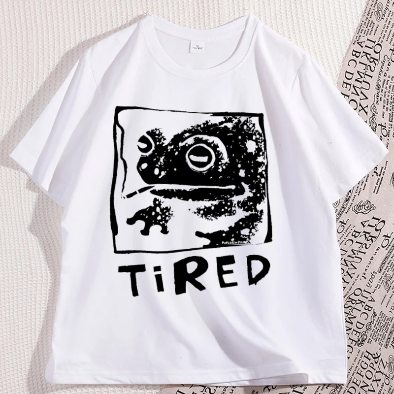 Men's Tired Frog Fun Pattern Letter Print Casual 100% Pure Cotton Neutral Round Neck Short Sleeved Street Breathable T-shirt
