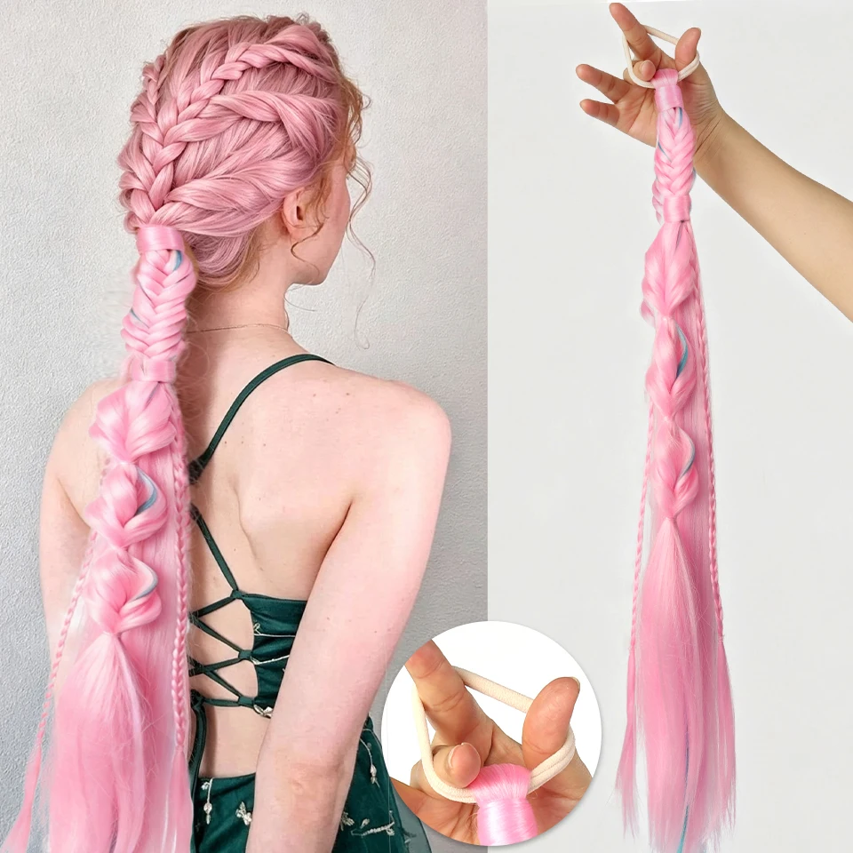 Synthetic elf style elastic band hand woven ponytail suitable for various occasions such as daily parties Halloween Christmas et