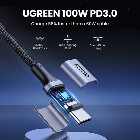 UGREEN USB C Кабель 100W для Быстрой Зарядки iPhone, MacBook, Xiaomi, Samsung — фото модели