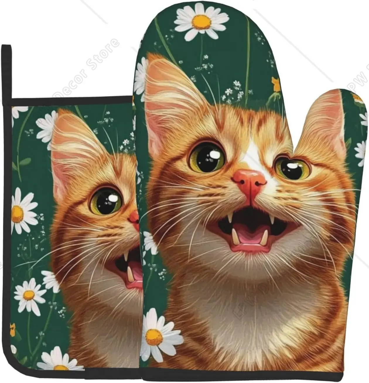 Cute Cats Print Oven Mitts and Pot Holders Set of 2 Heat Resistant Oven Mitten Potholders for BBQ Cooking Grilling Baking