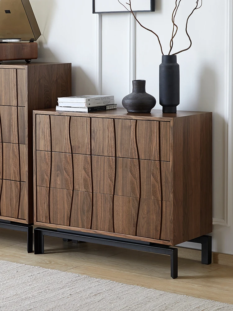 North American black walnut three or four bucket cabinets with a minimalist retro style bedroom storage cabinet