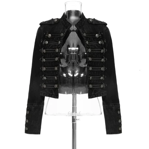 Chaqueta vaquera corta con abertura y botones para mujer, ropa de calle informal, holgada, moda Primavera otoño 2025, chaqueta vaquera de manga larga con cuello levantado