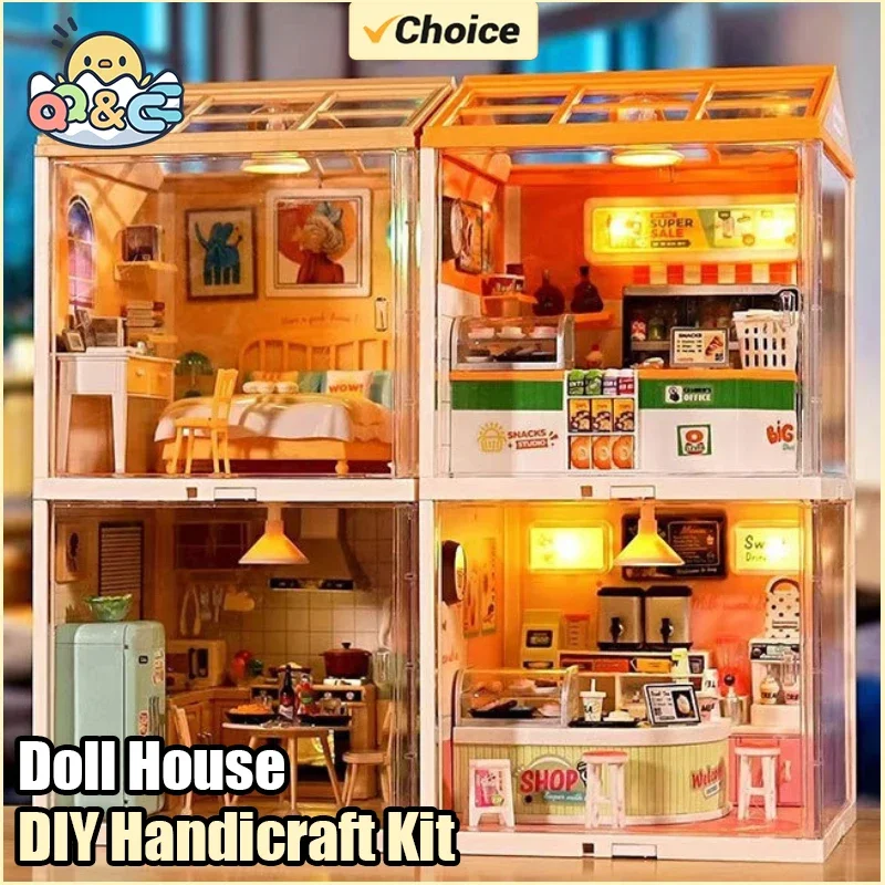

DIY Children's Handicraft Doll House Lighting Building Blocks Scene Assembly Miniatures Dollhouse Toys for Kids Gifts Home Decor