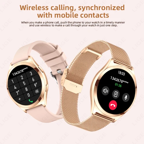 Imagen 2 del producto Reloj inteligente LIGE de lujo con pantalla HD de 1,27 pulgadas, resistente al agua, Bluetooth, llamada, pulsera para mujer, Monitor deportivo de salud, reloj inteligente para mujer