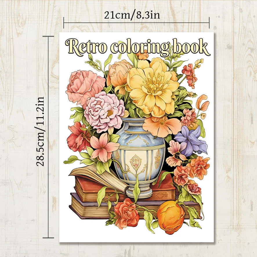 Vintage Kitchen with Cat Retro Adult Coloring Book - 8.3×11.2 Inches, 22 Pages. Ideal for Warm Home Scene Admirers