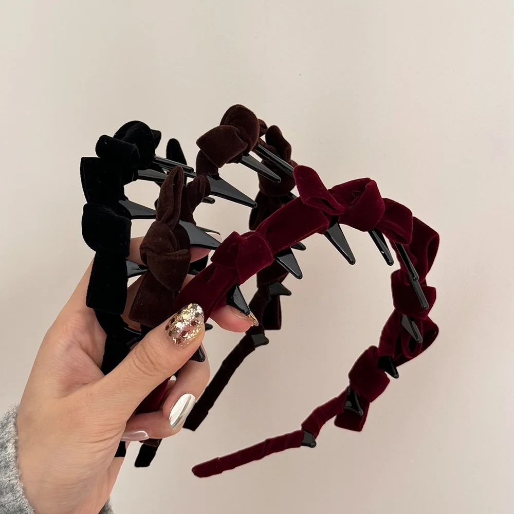 Diadema de terciopelo coreana con lazo para niña y mujer, nueva banda para el pelo, aro para la cabeza, popular estilo kpop, aro dulce, lavable, para maquillaje, moda líder