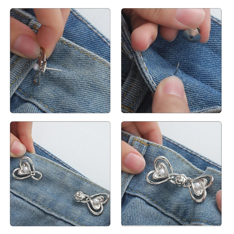 Girl Heart Shape Fastening Buckle Metal Buttons Jeans Tighten Waist Buckle Disassembly Free Sewing Buttons for Clothing