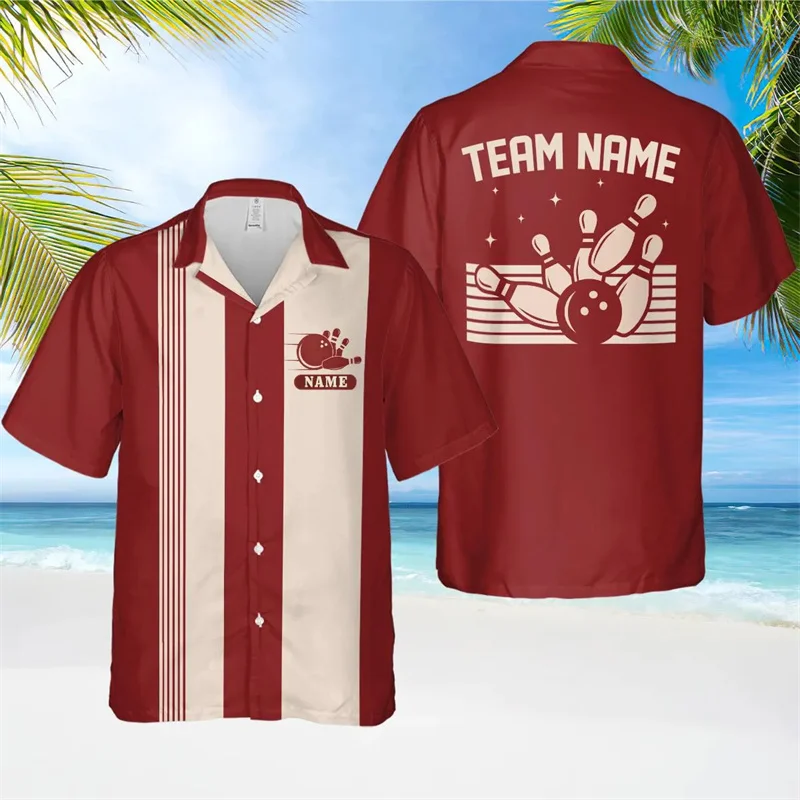 Summer Fashion Bowling Sport Shirts 3D Printed Custom TeamName Name Short Sleeve Popular Casual Oversized Top For Club
