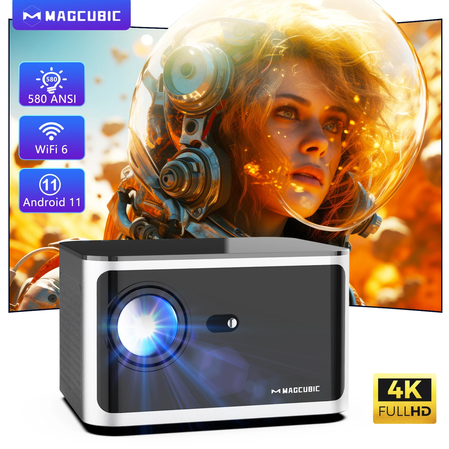 Magcubic 580ANSI Android11 Projector 1920*1080P 4K Wifi6 AllwinnerH713 BT5.0 Electronic Focus Voice Control Home Cinema Projetor