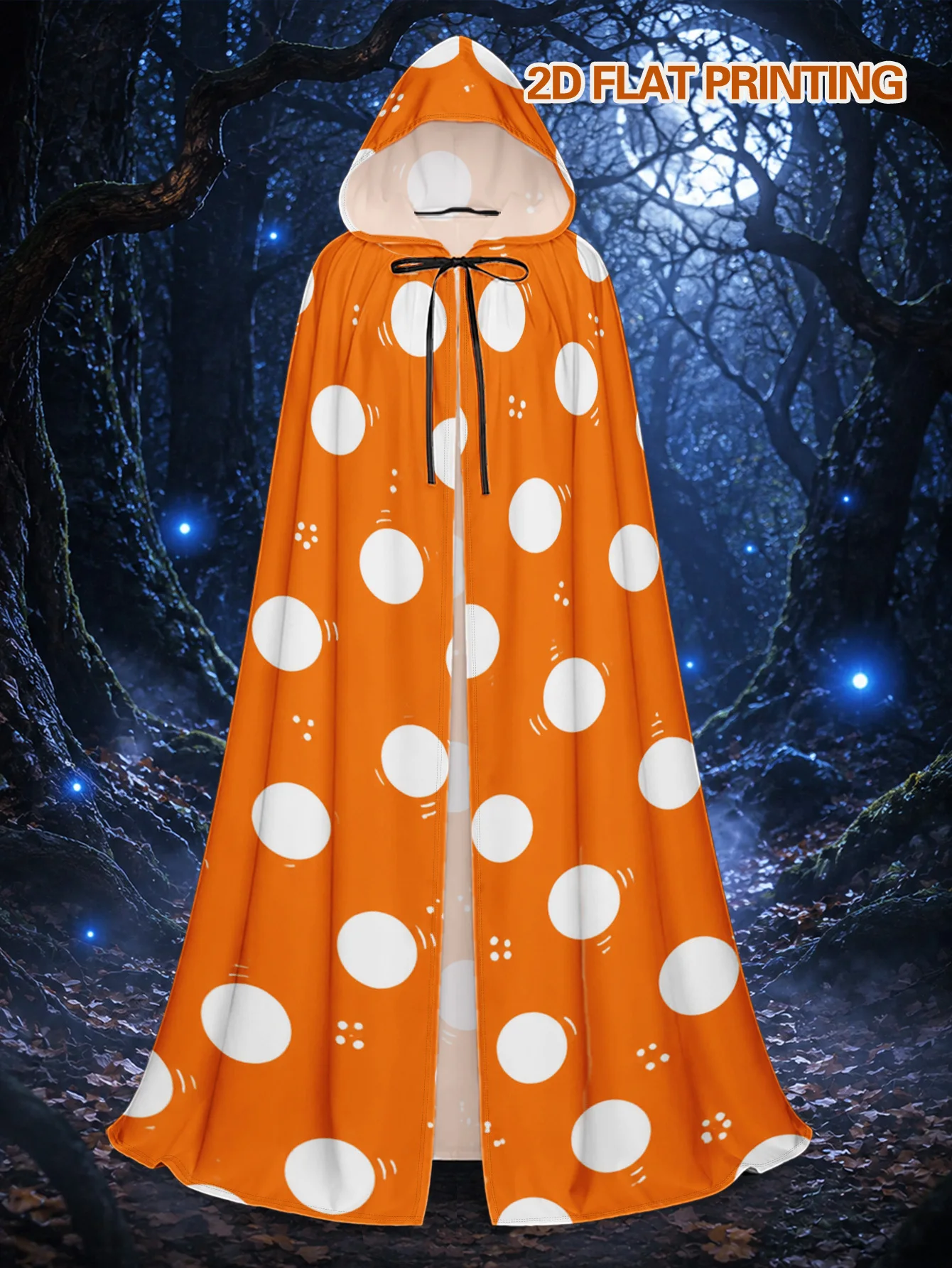 1pc, Adult Hooded Costume Cape with Orange Base White Polka Print, Durable Polyester Long Robe for Halloween Cosplay