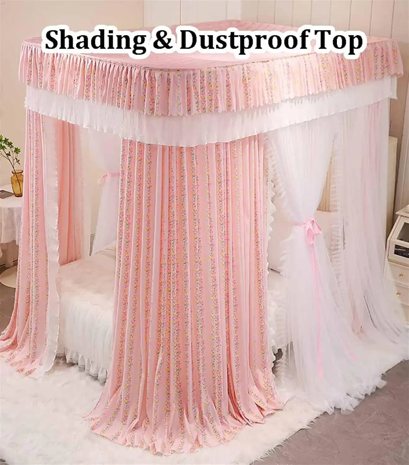 Bed Canopy Summer Mosquito Net 1.5m/5ft, U-Shaped Metal Rail Bed Canopy, Floor-to-Ceiling Bed Curtain for Girls Room Decoration view 3