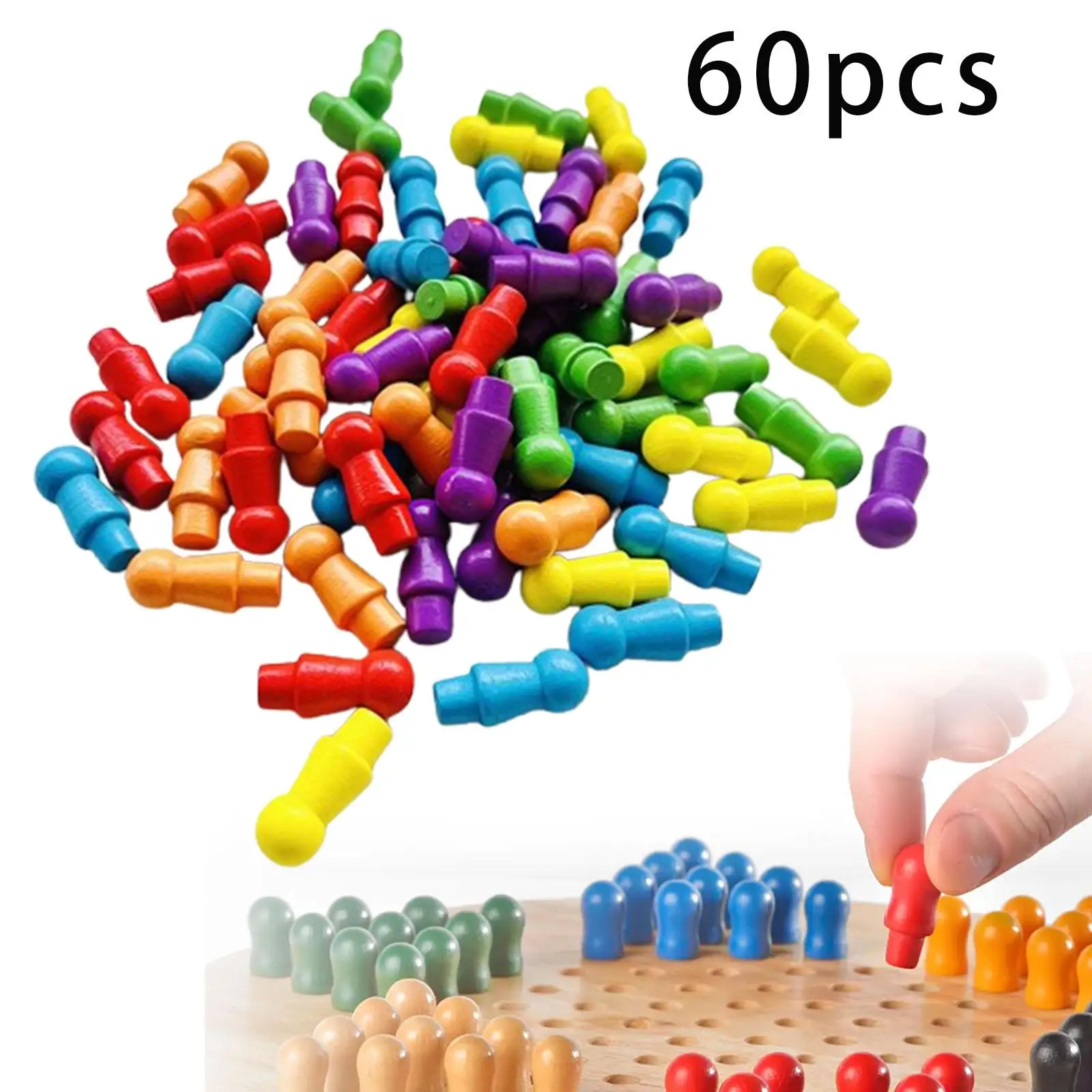 60Pcs Wooden Checkers Pieces Classic Wooden Chess Game Interactive Classic Strategy Chess Supplies, for Family Teens Kids