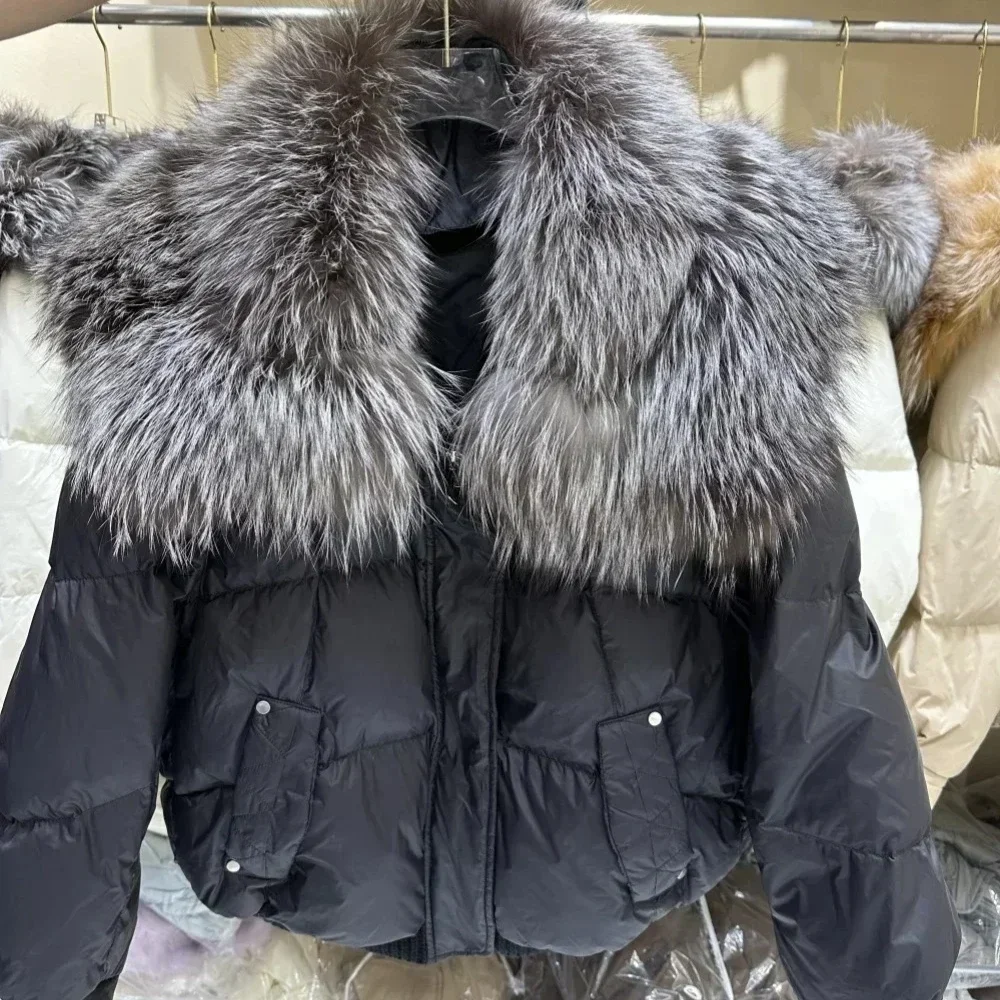2025 Autumn New White Duck Down Jacket Women Winter Down Coat Thick Short Fashion Young European Real Fox Fur Collar Overcoats