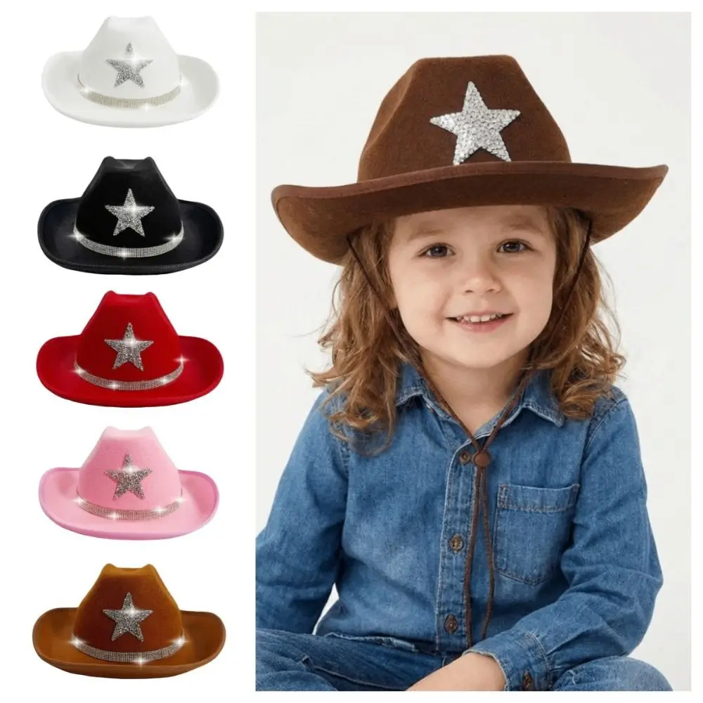 

Punk Sparkling Western Cowboy Hat Rhinestone Star Summer Sun Hat Visor Fisherman Cap Bucket Hat Travel