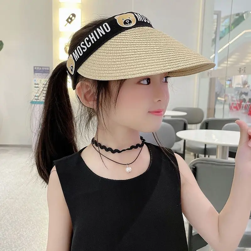 Children's Sunscreen Hat Duck Tongue Hat Straw Hat Summer Girl Large Cornice Sun Visor Hat Topless Sun Hat Adjustable