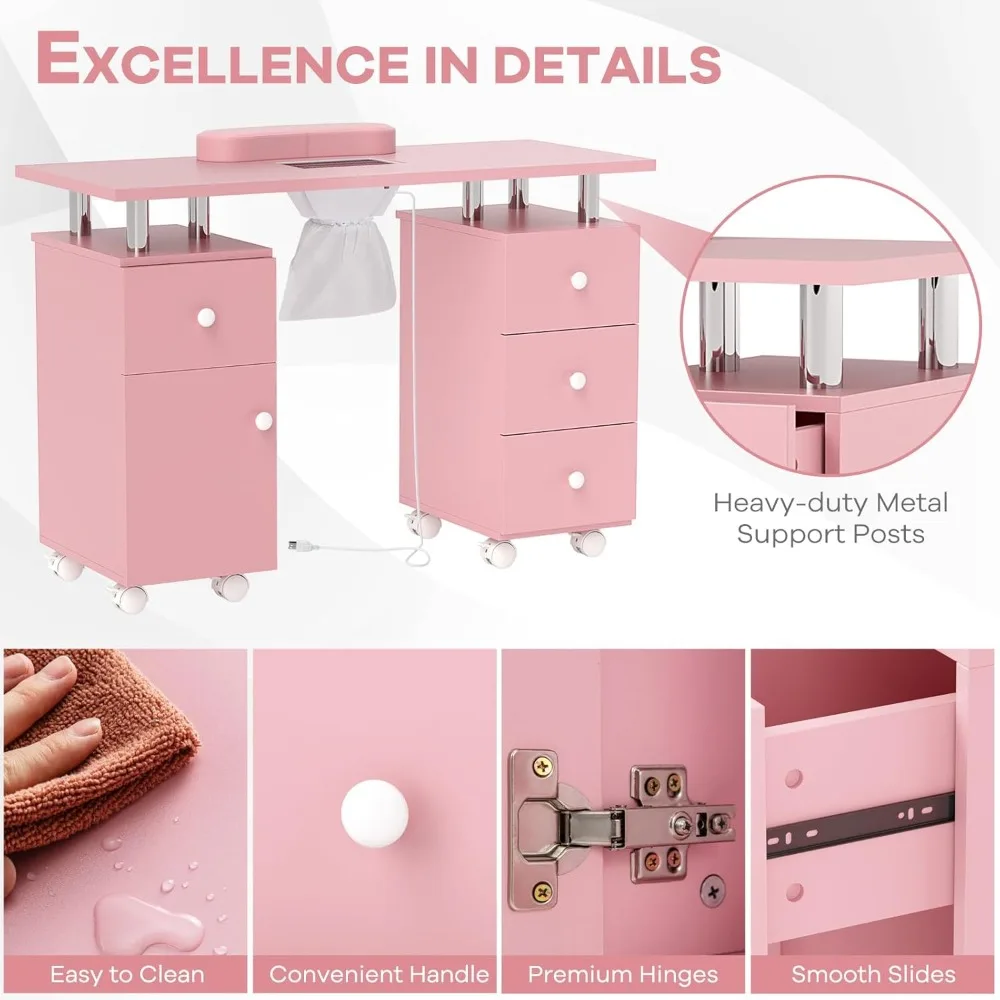 طاولة مانيكير احترافية مع مجمع غبار، 3 أكياس غبار، ووسادة ناعمة، مكتب فني أظافر متنقل مع كومبا عالمي #6