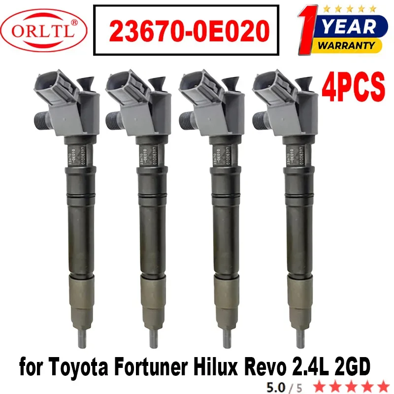 4PCS Genuine Fuel Injector 23670-0E020 NEW Ful Nozzle 236700E020 23670 0E020 for Toyota Fortuner Hilux Revo 2.4L 2GD