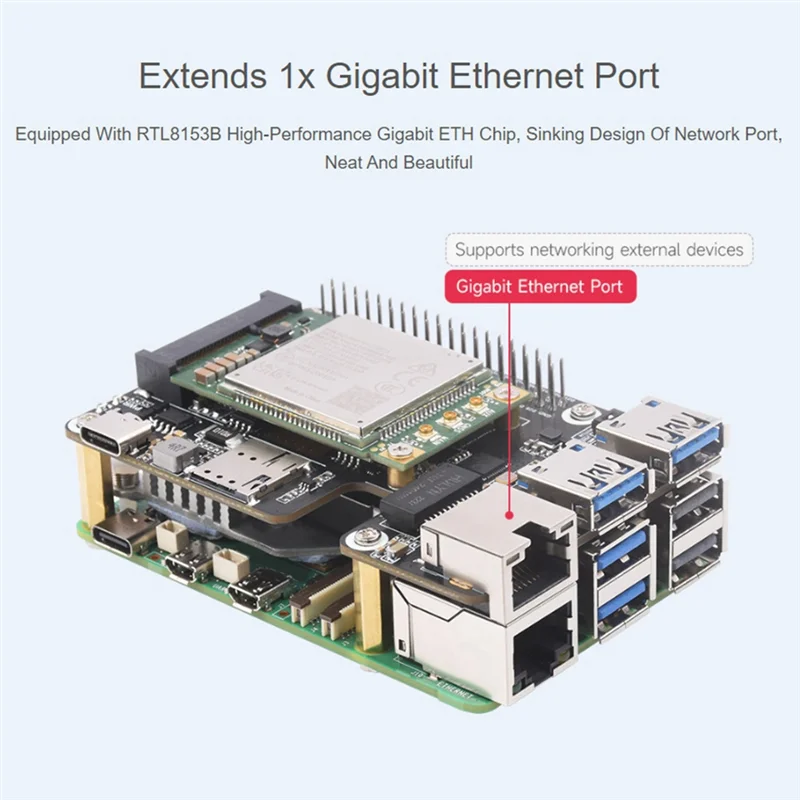 

New-For Raspberry Pi 5 Pcie To Minipcie 4G Gigabit Ethernet RJ45 USB HUB HAT+ Adapter Board With SIM7600G-H-PCIE 4G Modules