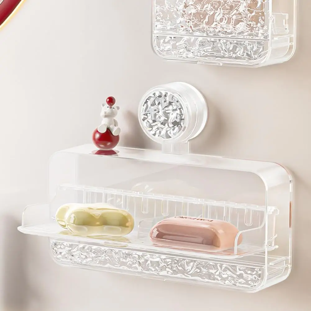 

Soap Box with Vacuum Suction Cup Bathroom Soap Organizer Large Capacity Leak Proof Soap Holder Bathroom Storage