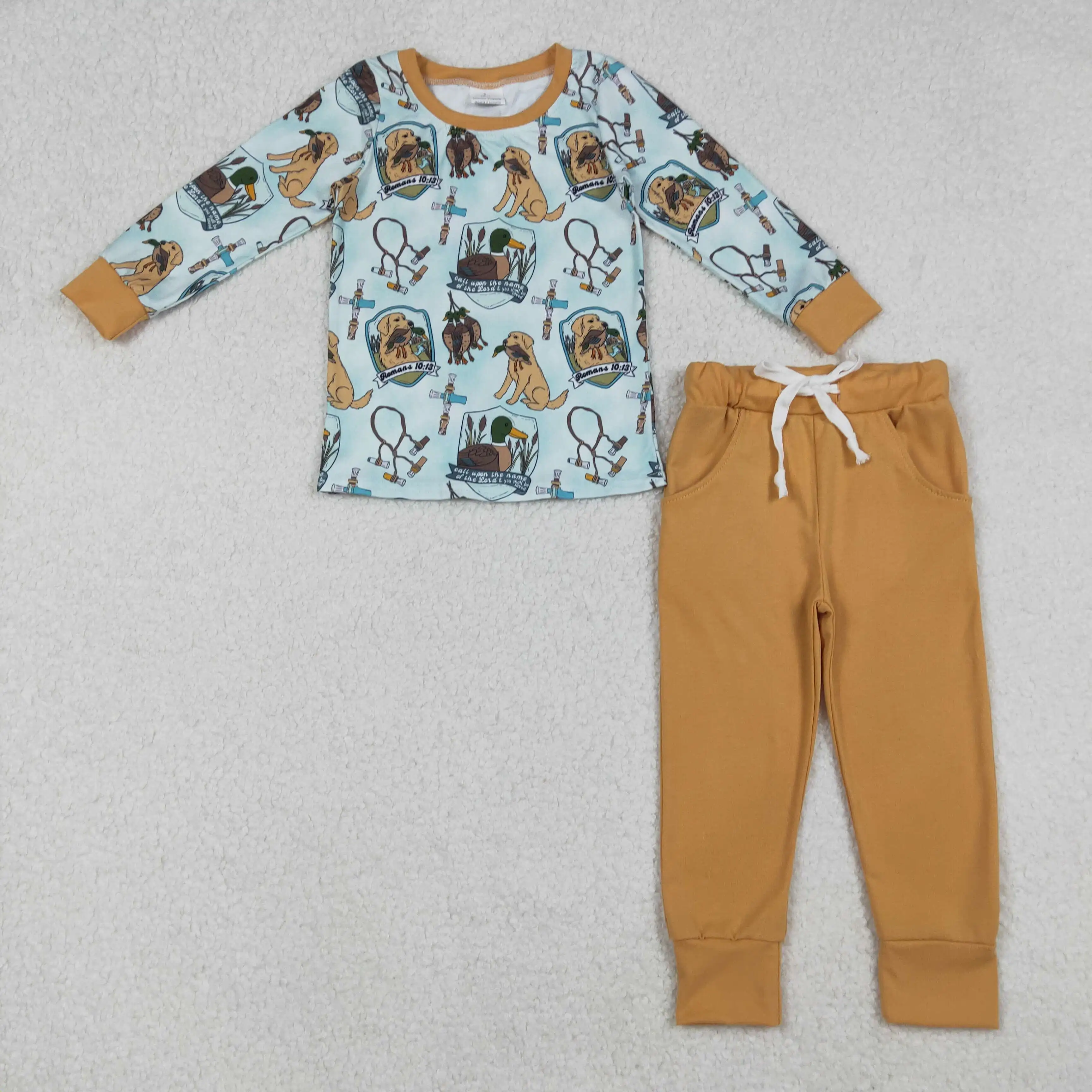 

9.24y Long sleeve green plaid trousers suit Embroidered Christmas tree snowman Wholesale new children's boys' clothing