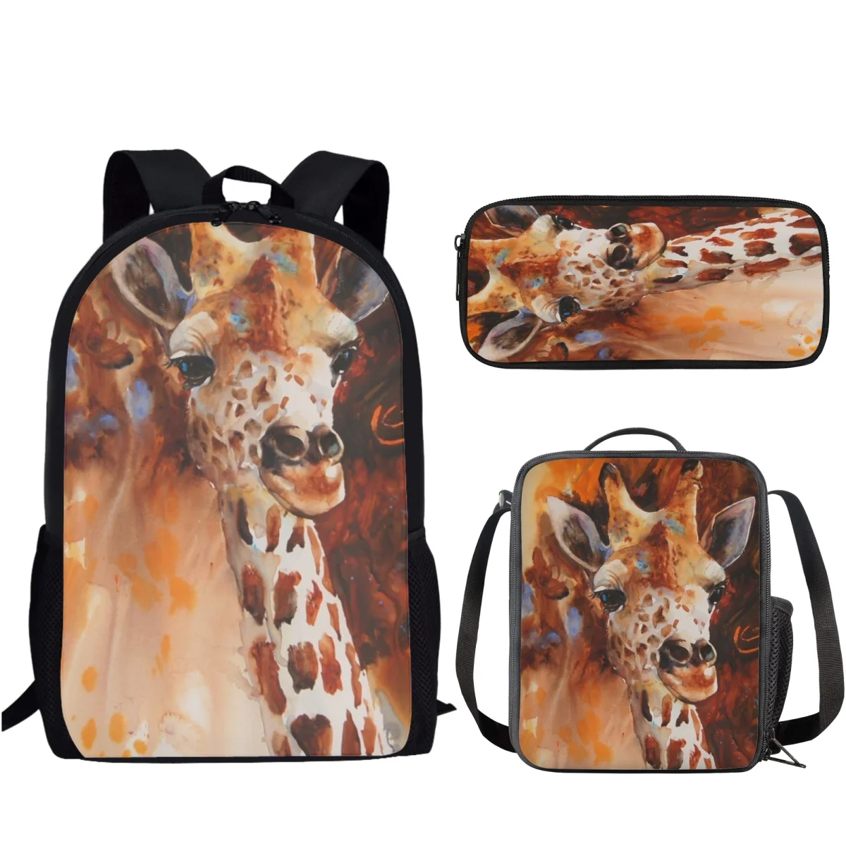 Mochila escolar con estampado de jirafa para niños y niñas, bolsa de almuerzo informal con estampado divertido de 3 piezas, ideal para el Campus