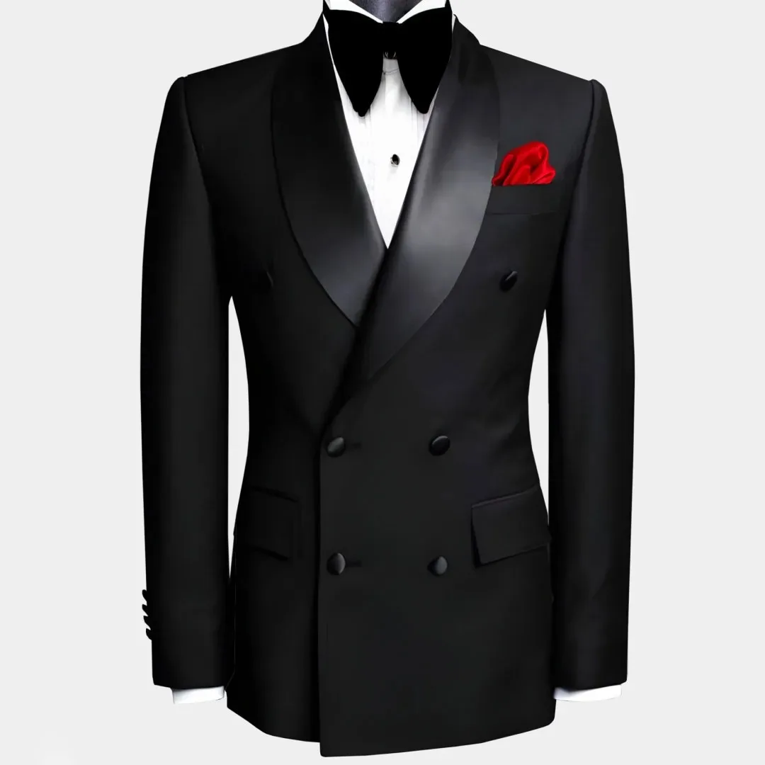 

Men Suits Black 2 Pieces Double Button With Black Lapel For Wedding Groom Business Birthday Banquet Work Suit Jacket +Pants
