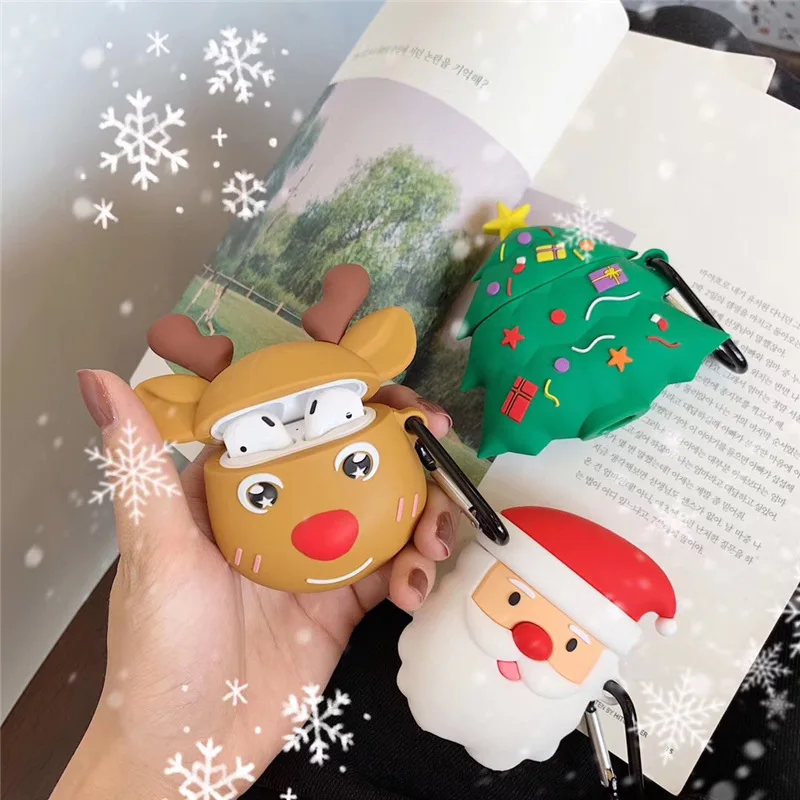 3D Christmas Cartoon Headphone/Earpods Cover For AirPods 1 2 Silicone Charging Headphones Cases For Apple Air Pods 2 1 Funda Box