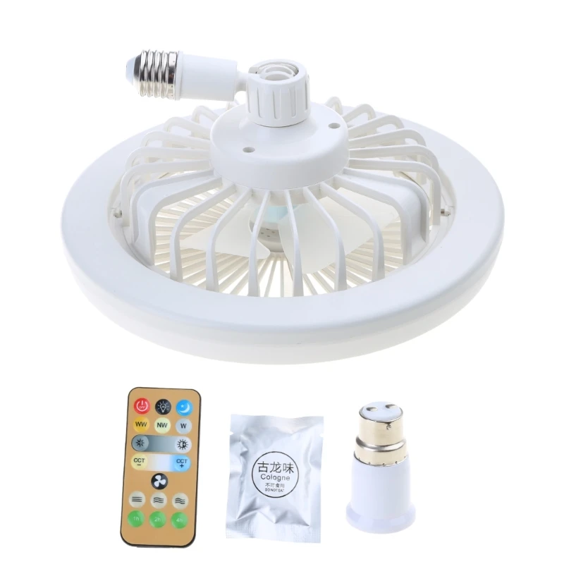 E27 LED Fan Lamp Ceiling Fan 3-Color Light with B22 Adapter for Bedroom Kitchen Dropship