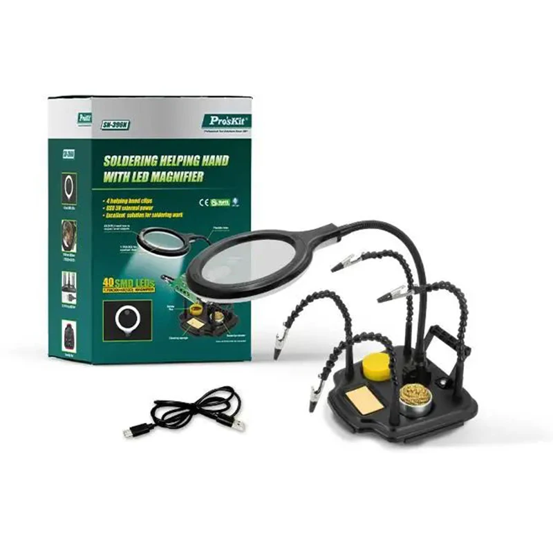 Proskit SN-396N Lashouder 7-in-1 multifunctioneel vergrootglas LED-lamp printplaat bevestigingsbeugel USB