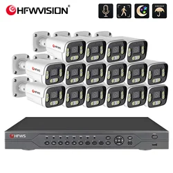 HFWVISION 16CH 4K 8MP POE Camera System H.265 Colorful Night Face Human Detect Two-way Audio Outdoor Security Surveillance Set