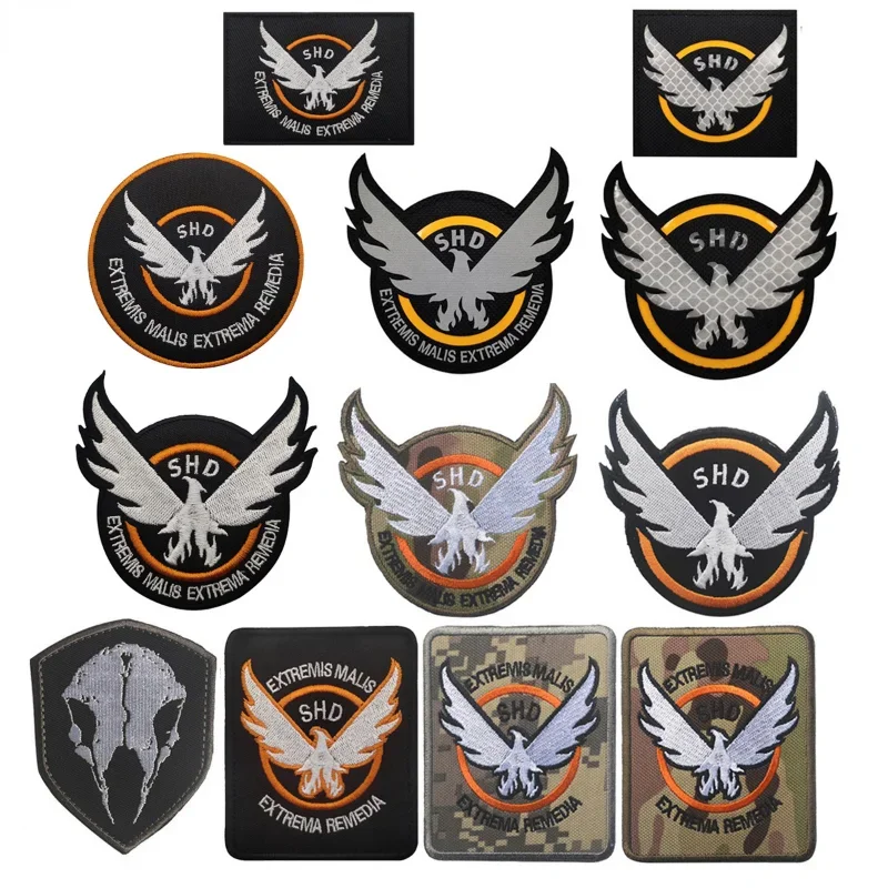 The Division Embroidery Patch Game Airsoft Cosplay PVC Armband SHD Wings Out Badge Military Tactical Skull Hook and Loop Patches