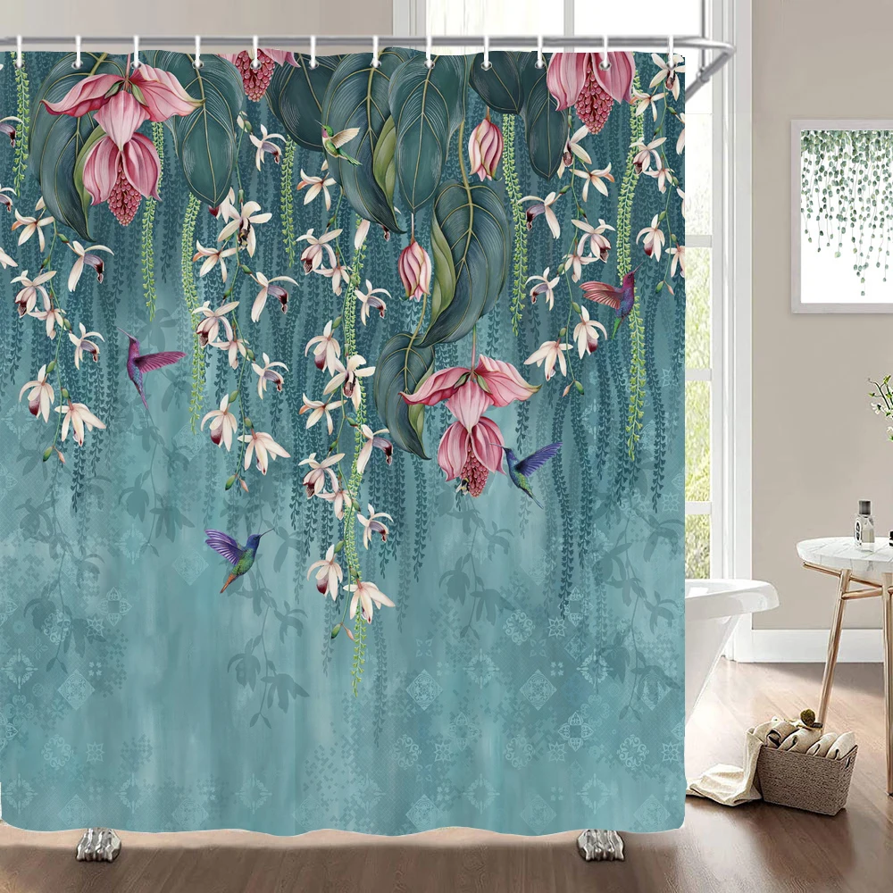 European Flowers, Birds, Plants Bath Curtains Waterproof Shower Curtain 3D Printing Bathroom Decoration With Hook Bath Screen