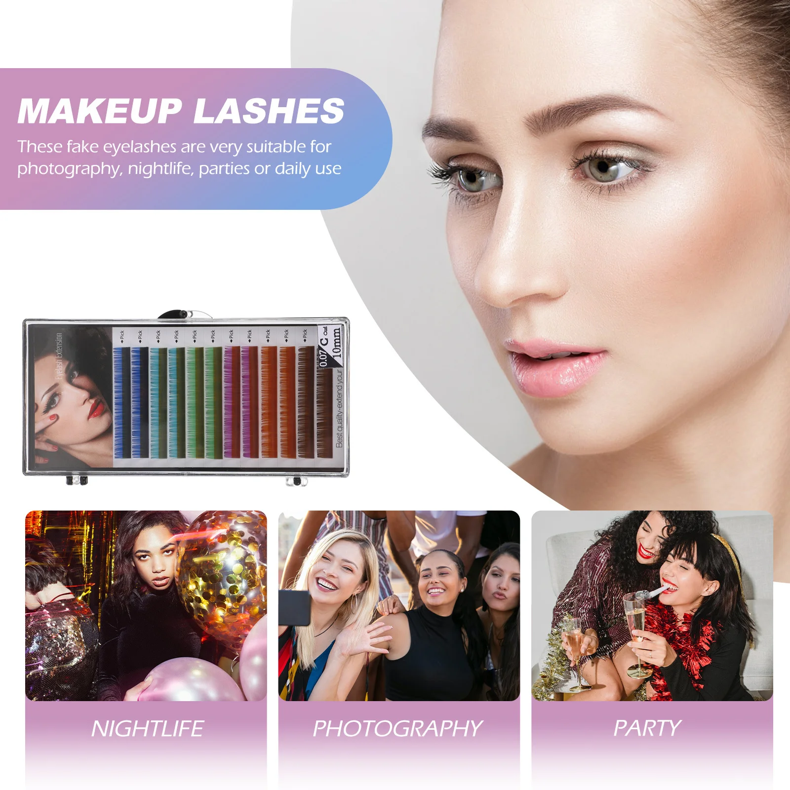 Extensões de cílios coloridos, cílios postiços leves, curvatura natural, longa duração, faça você mesmo, ideia de presente, extensões de cílios