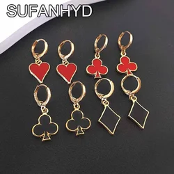 Metal Poker Stud Earrings Playing Card Drop Earring Heart Women Jewelry