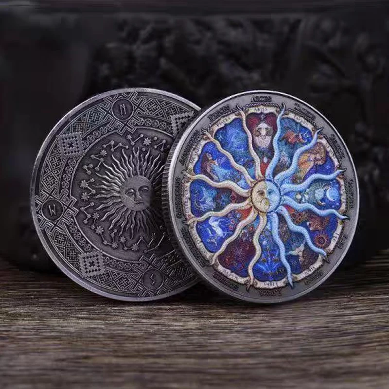 Tarot Douze Constellation Lucky Challenge Coin Flip Fidget Jouets d'anlande pour adultes et enfants, Jeux de prédiction, Gadgets sympas