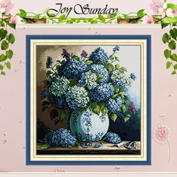 Blue Hydrangea Flower Patterns Counted Cross Stitch Set DIY 11CT 14CT 16CT Stamped DMC Cross-stitch Kit Embroidery Needlework