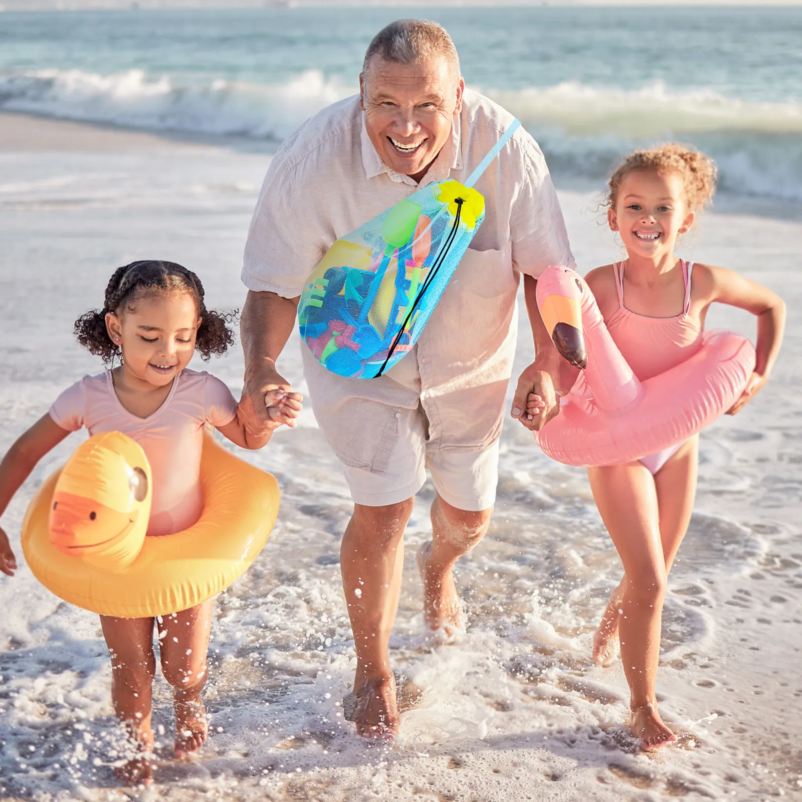 

Пляжная сетчатая сумка-мешок на шнурке для детей, для хранения инструментов для копания песка, для сбора ракушек, для кемпинга, походов, бассейна