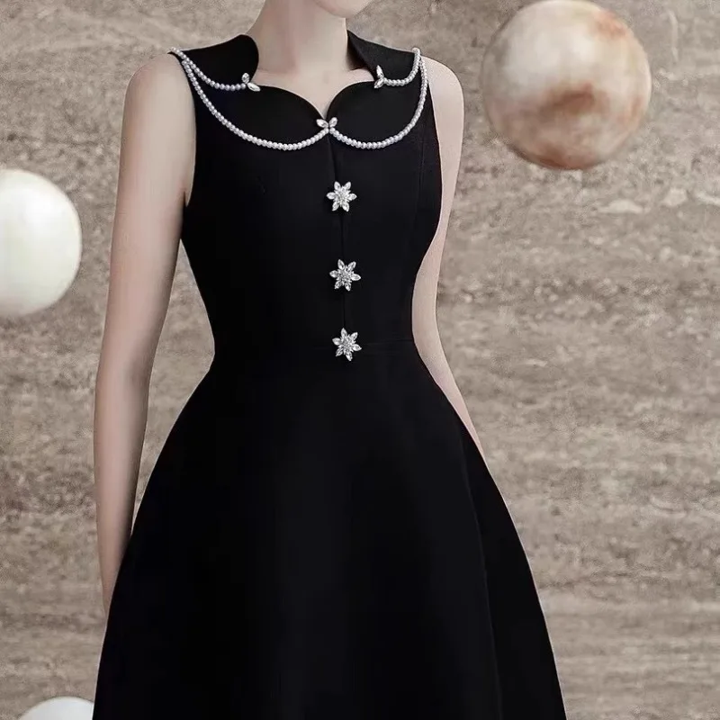 Diamonds Satin Black Dresses Women Sleeveless Evening Party Bodycon Dress Runway Design Vintage Streetwear Vestidos