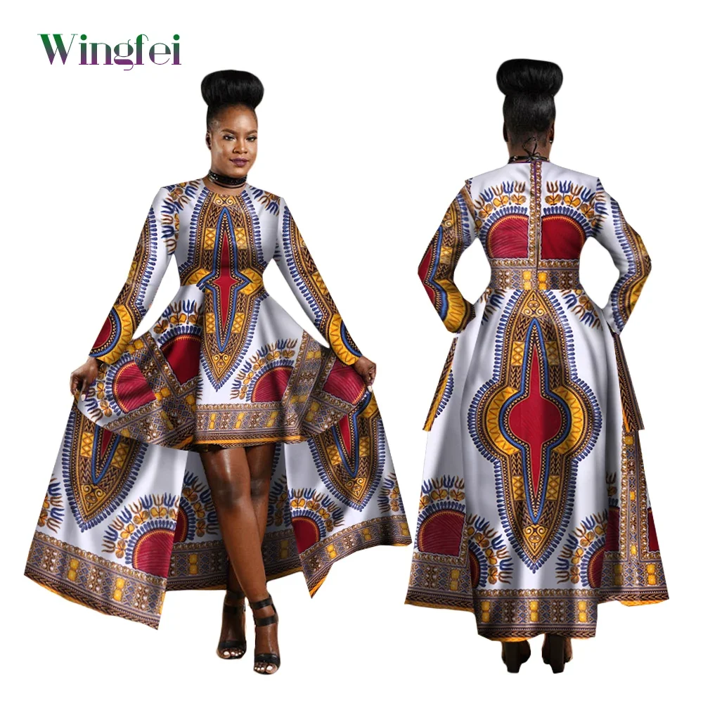 African Dresses for Women Dashiki Kente Style Print Dress Cotton Wax Print Sexy Maxi Long Dress for Ladies Africa Clothes WY1268