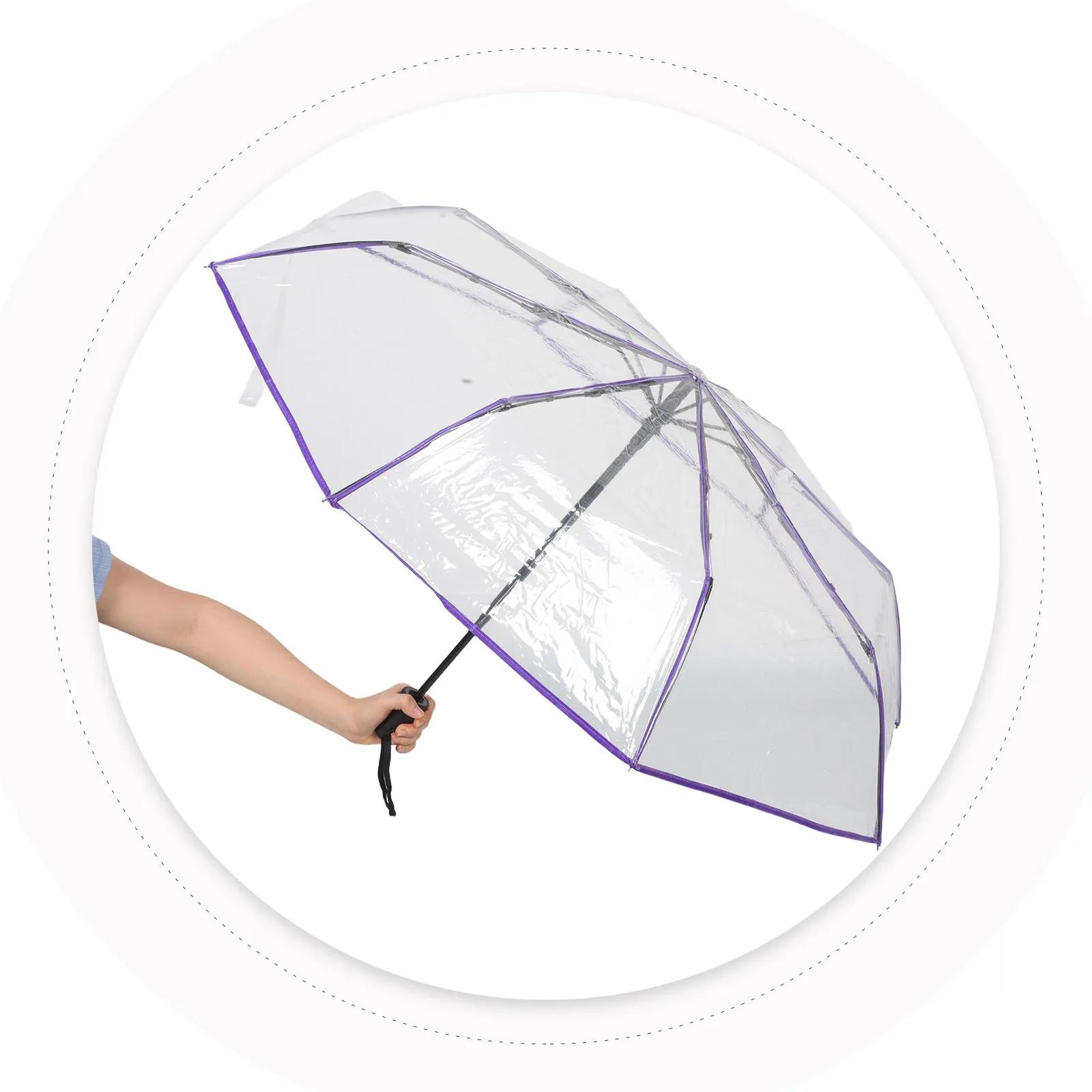 

Transparent Compact Folding Umbrella Auto Open Close Portable Rain Shield for Travel Wedding Outdoor Activities Purple