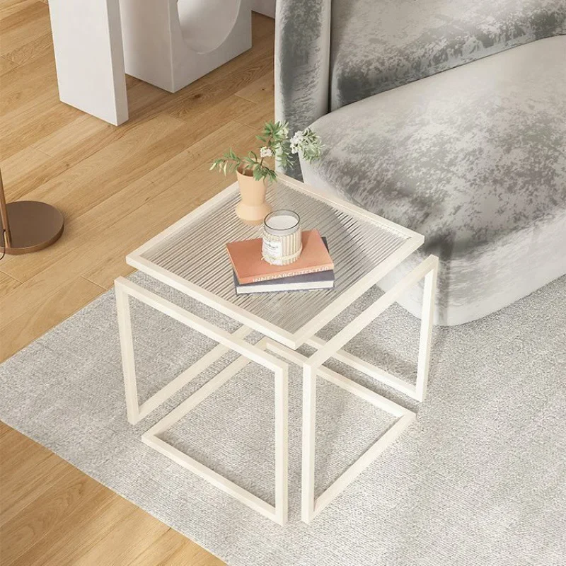 

Nordic Creative Glass Edge Table Instagram Style Cream Style Designer Sofa Corner Table Simple Iron Art Small Square Table Tea T