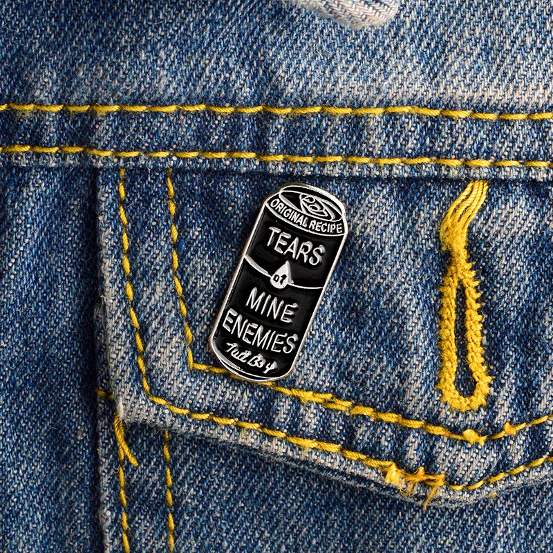 Sports Series Black Pop-top Badge Bag Can Iron Cans ORIGINAL RECIPE Drink Beverage TEARS MINE ENEMIES TALL BOY Enamel Pin Brooch