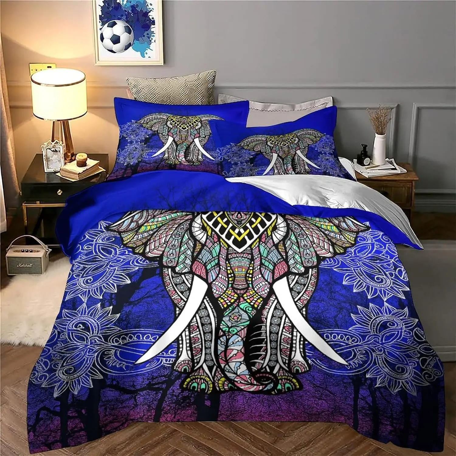 Boho Elephant Comforter Cover Bohemian Mandala Elephant Bedding Sets Safari Animal Duvet Cover Paisley Indian Exotic Quilt Cover