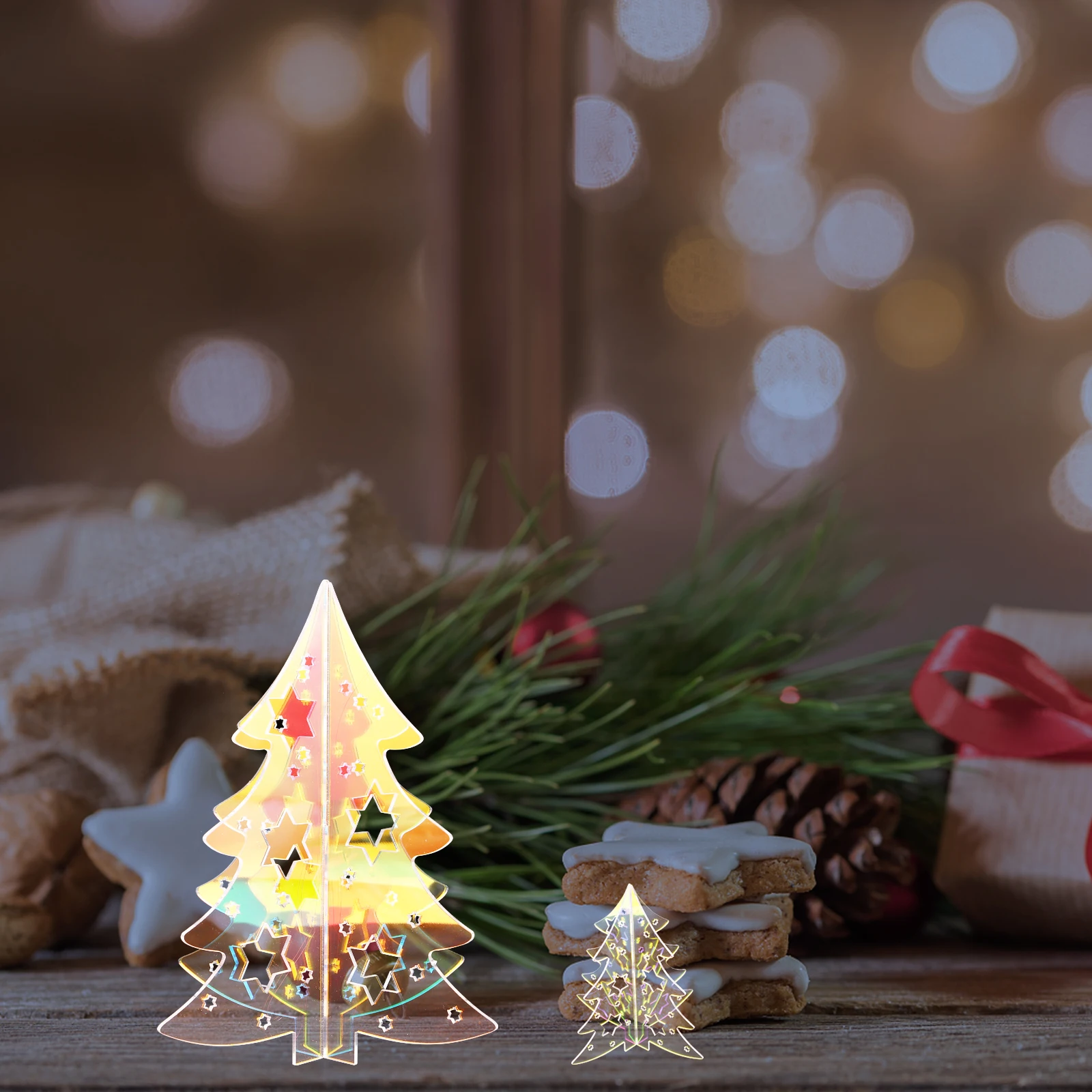 

8pcs Iridescent Acrylic Christmas Tree Mini Tabletop Decorations Centerpieces For Office Mantel Tiered Tray Window Fireplace