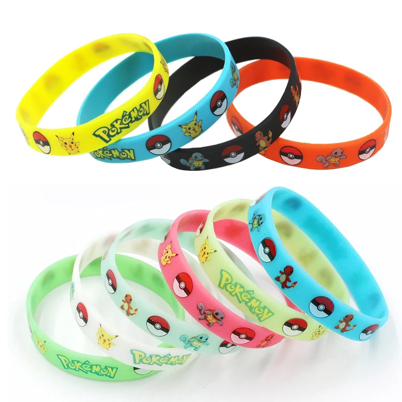 Figura de Anime Pokemon pulsera pulseras bolsillo elfo Pikachu dibujos animados silicona resplandor en la oscuridad pulsera niños Cosplay Accesorios