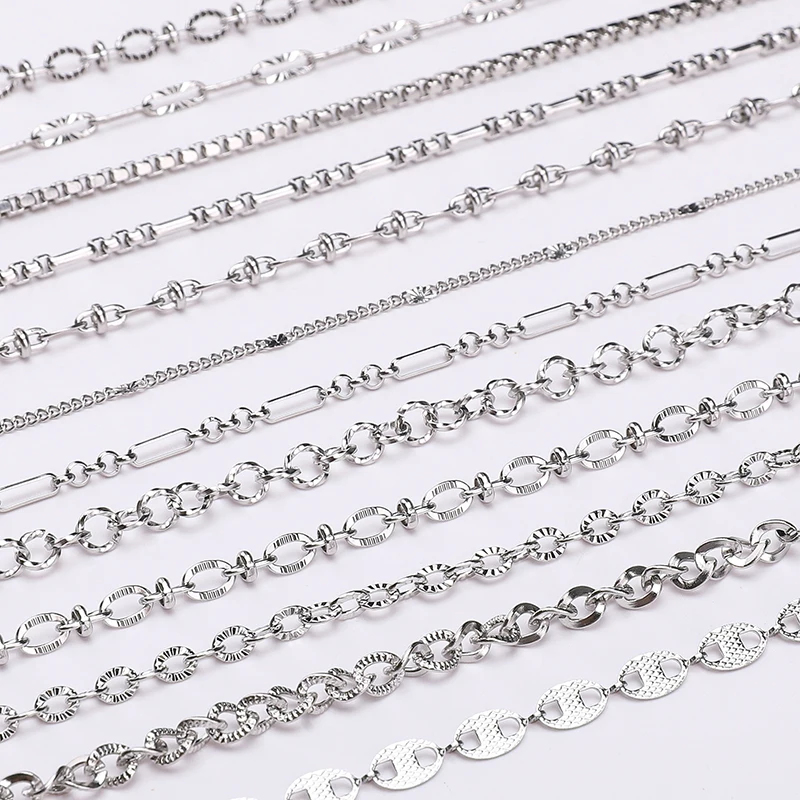 1M 13 Styles Stainless Steel Silver Color Chain for Making Bracelets Necklaces DIY Accessories Jewelry Supplies Women Gifts