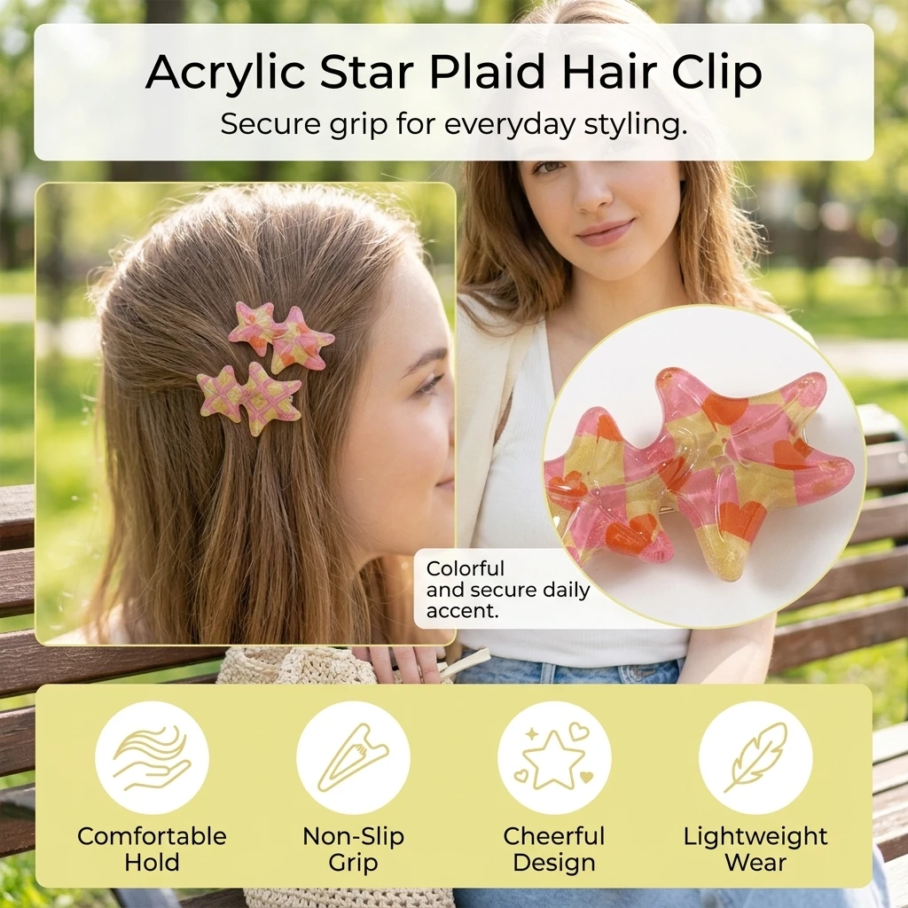 Non Slip Hair Clip Colorful Waffle Star Shape for Daily Wear Acrylic Five Point Star Hairpin Women Girls Accessories