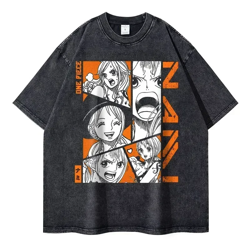 Roronoa Zoro T-shirts Vintage Washed Anime One P-Piece T-shirt Streetwear Oversized L-Luffy Manga Tops Tees Cotton